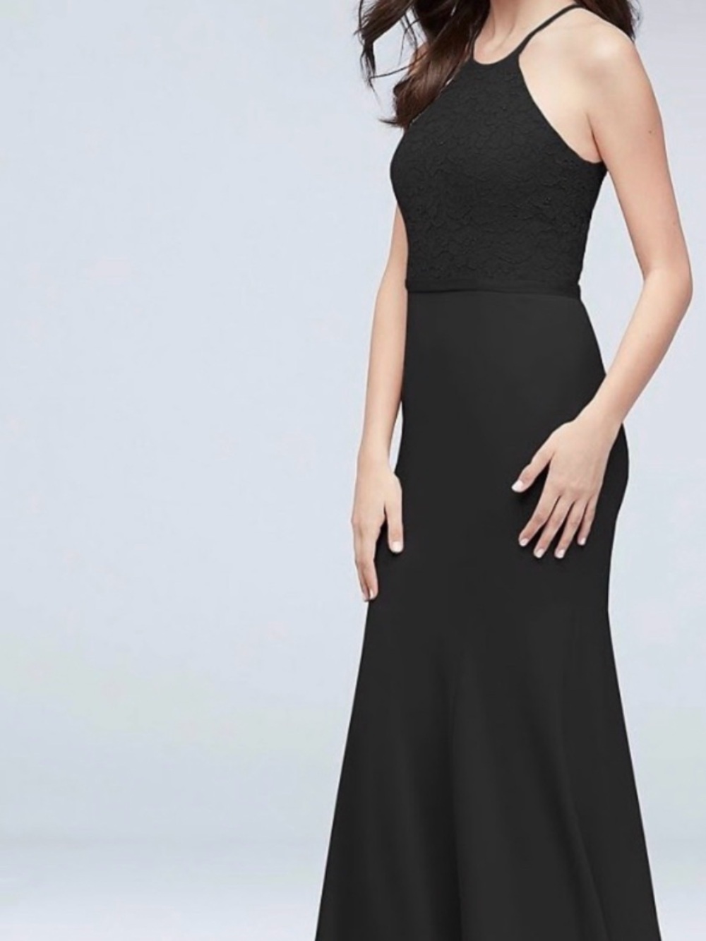 David's Bridal Black Lace Halter Dress bridesmaid Chiffon